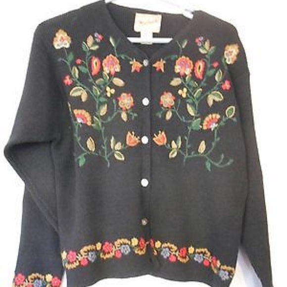 Woolrich Floral Embroidered Black Sweater Cotton - Picture 1 of 7